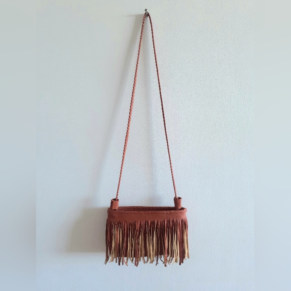 Fringed Brown faux leather Cross-body Shoulder Bag